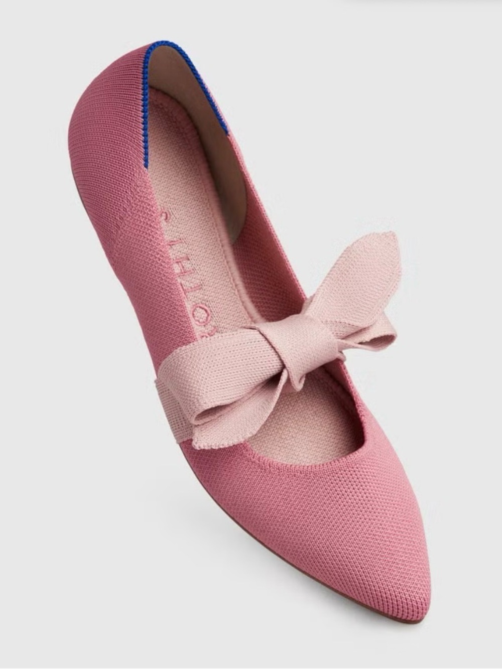 Rothy's Rosebud Mary Jane Pointed-Toe Flats with Blush Bow